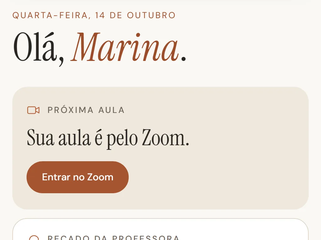 Tela inicial do portal do aluno